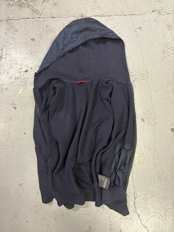 AW2014 Prada Navy Minimalist Hybrid Nylon Zip-up Hoodie  ERpJLGE 6