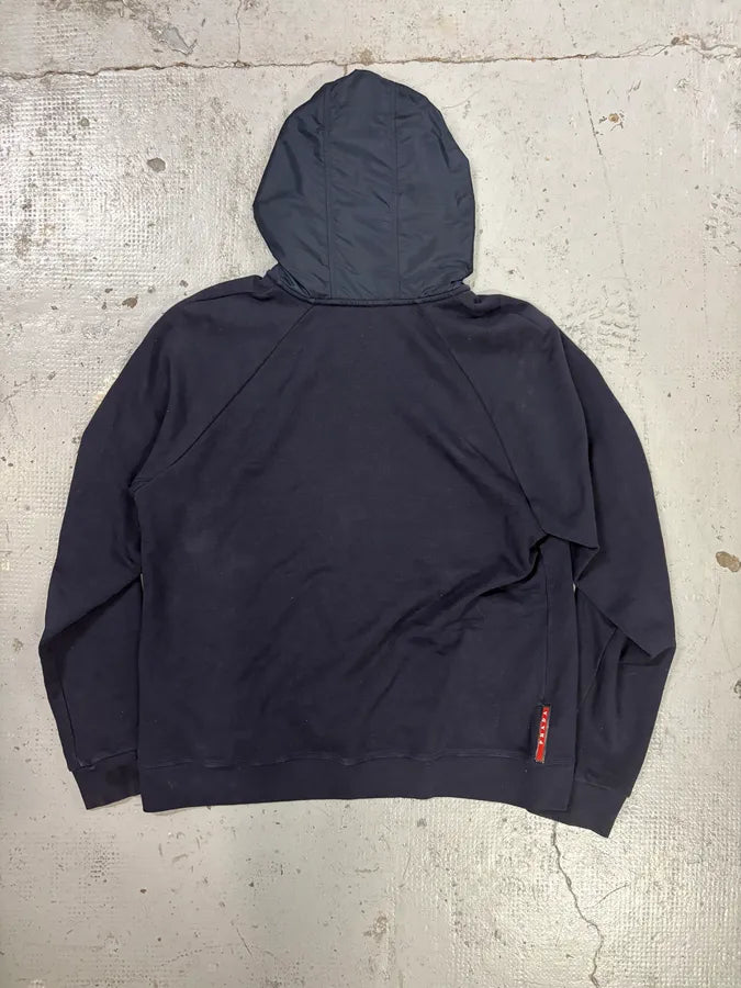 AW2014 Prada Navy Minimalist Hybrid Nylon Zip-up Hoodie  ERpJLGE 4