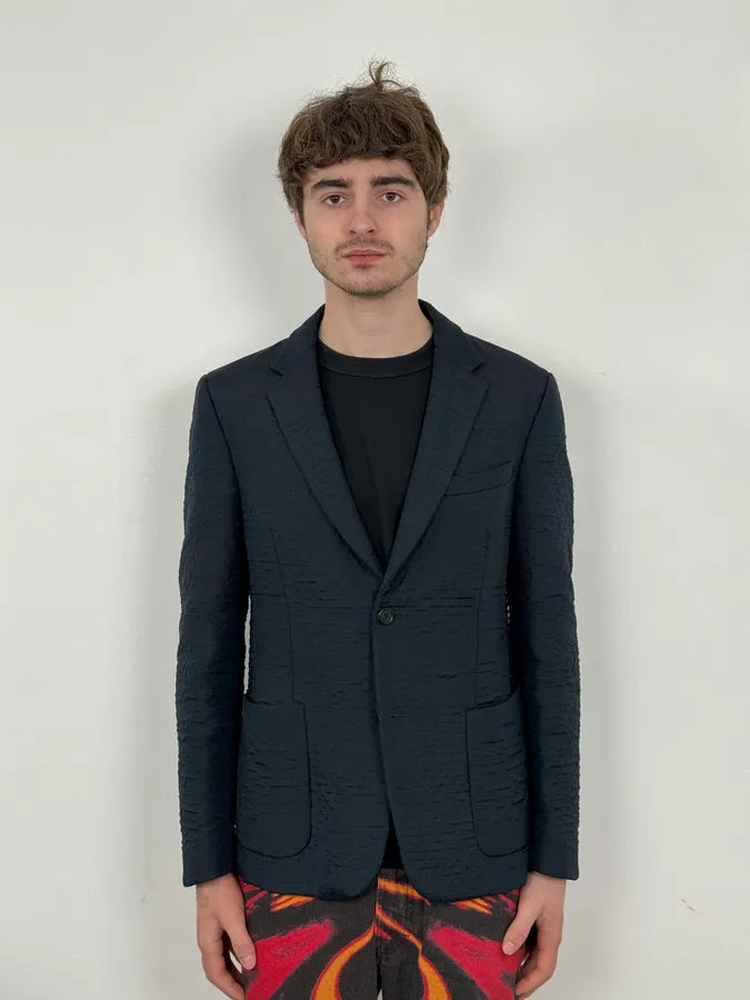 2000s Prada Navy Plissed Blazer Jacket SHNTEgu 1