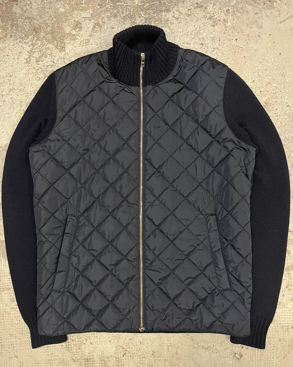 2000s Prada Navy Quilted Zip-up Wool Sweater (L) lEHyjmQ 0