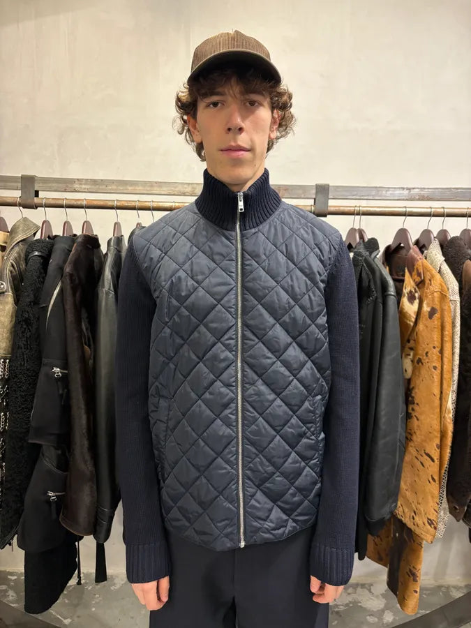 2000s Prada Navy Quilted Zip-up Wool Sweater (L) lEHyjmQ 1