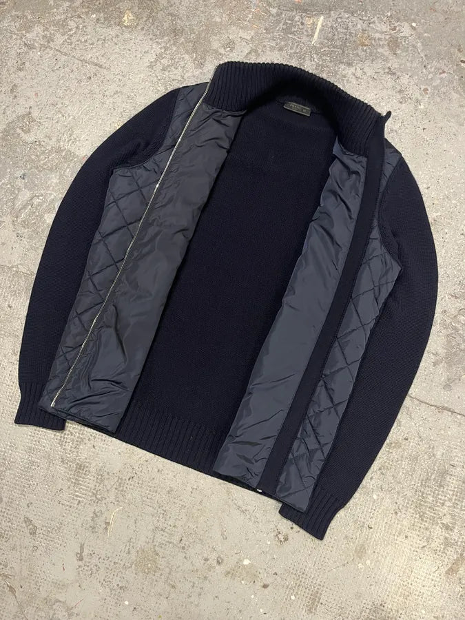 2000s Prada Navy Quilted Zip-up Wool Sweater (L) lEHyjmQ 4