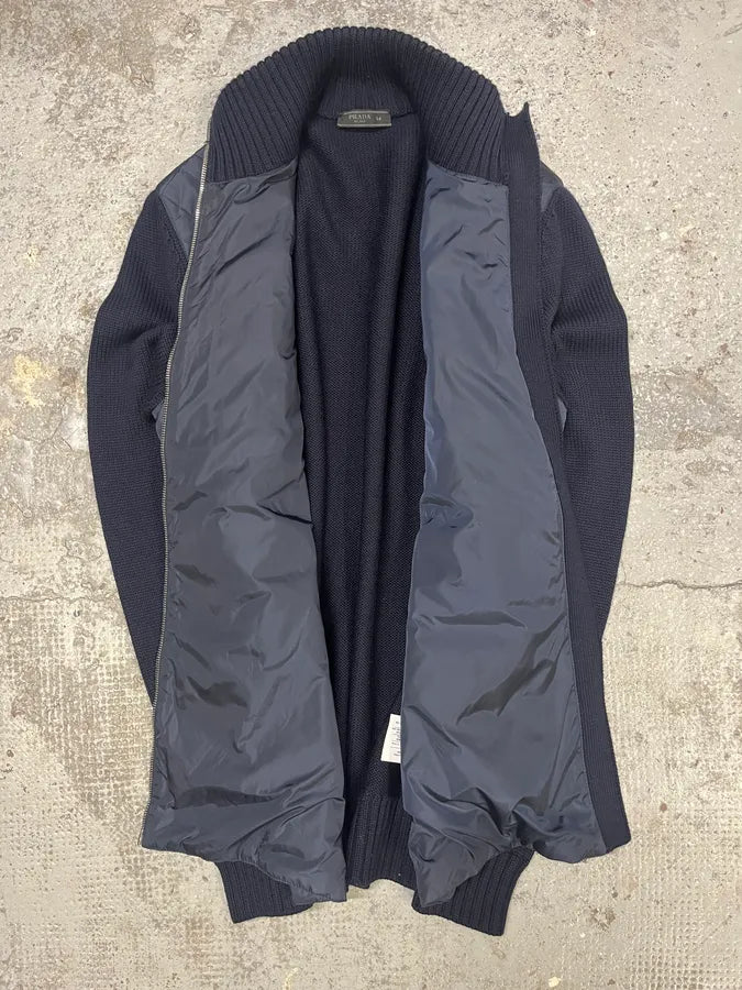 2000s Prada Navy Quilted Zip-up Wool Sweater (L) lEHyjmQ 5