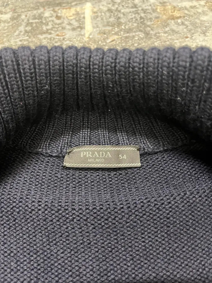 2000s Prada Navy Quilted Zip-up Wool Sweater (L) lEHyjmQ 8