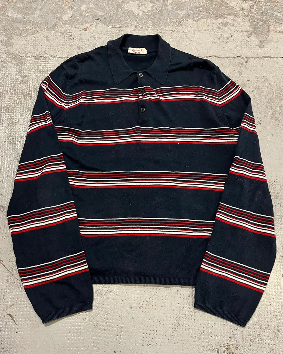 2000s Prada Navy Red & White Striped Polo SWnoPuP 0