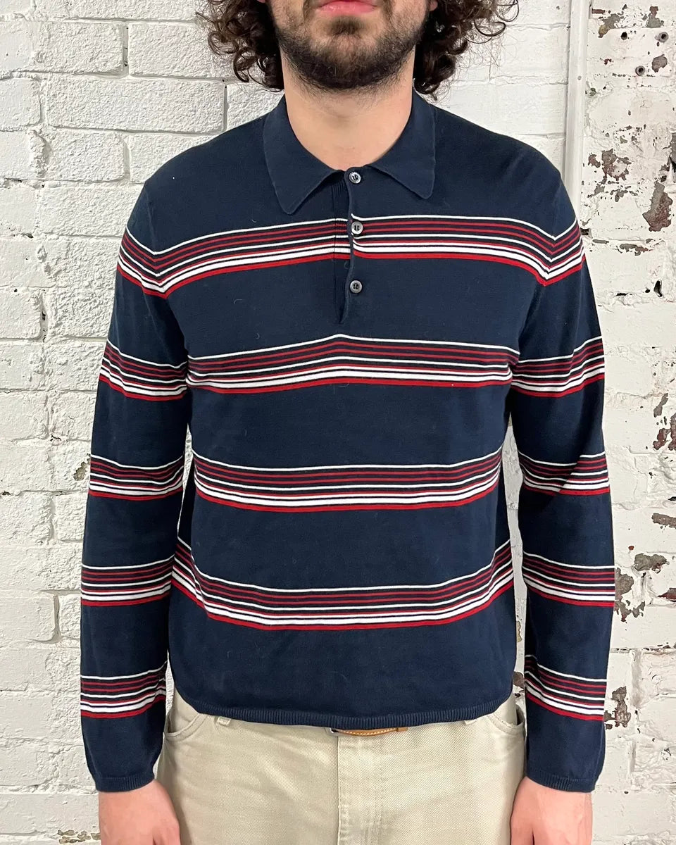 2000s Prada Navy Red & White Striped Polo SWnoPuP 1