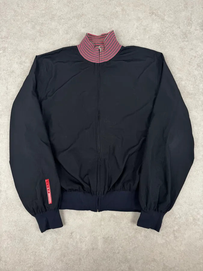 2000s Prada Navy Reversible Striped Nylon Jacket dYORdxa 0