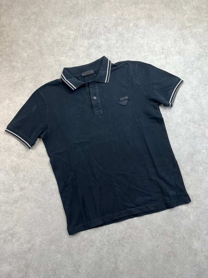 SS2014 Prada Dark Navy Striped Collar Polo QUwGqGV 3