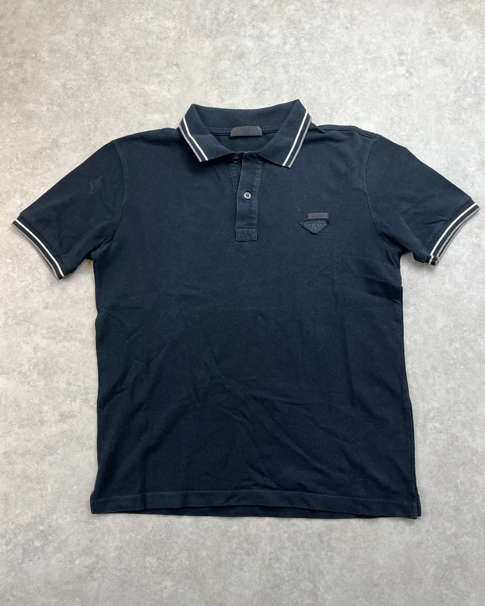 SS2014 Prada Black Striped Collar Polo QUwGqGV 0