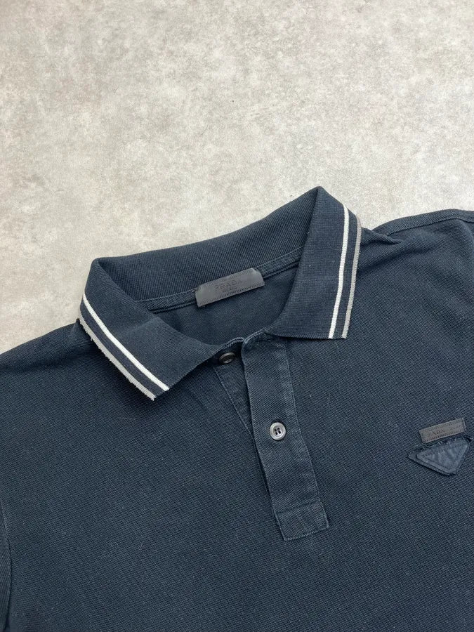 SS2014 Prada Dark Navy Striped Collar Polo QUwGqGV 4