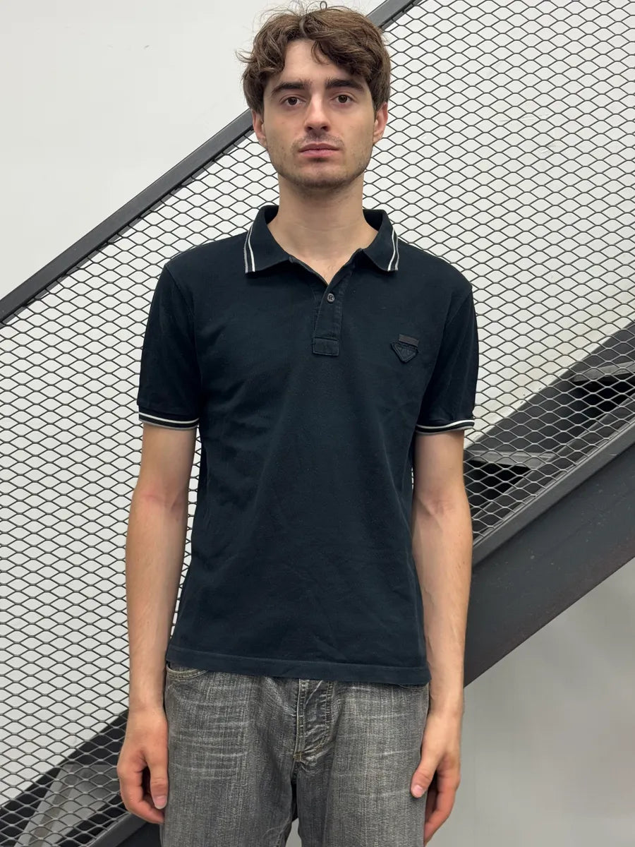 SS2014 Prada Black Striped Collar Polo QUwGqGV 1