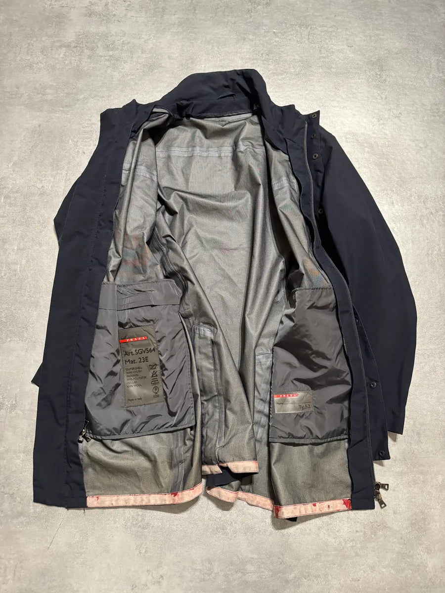 2000s Prada Navy Windbreaker Long Jacket oHvULmm 6