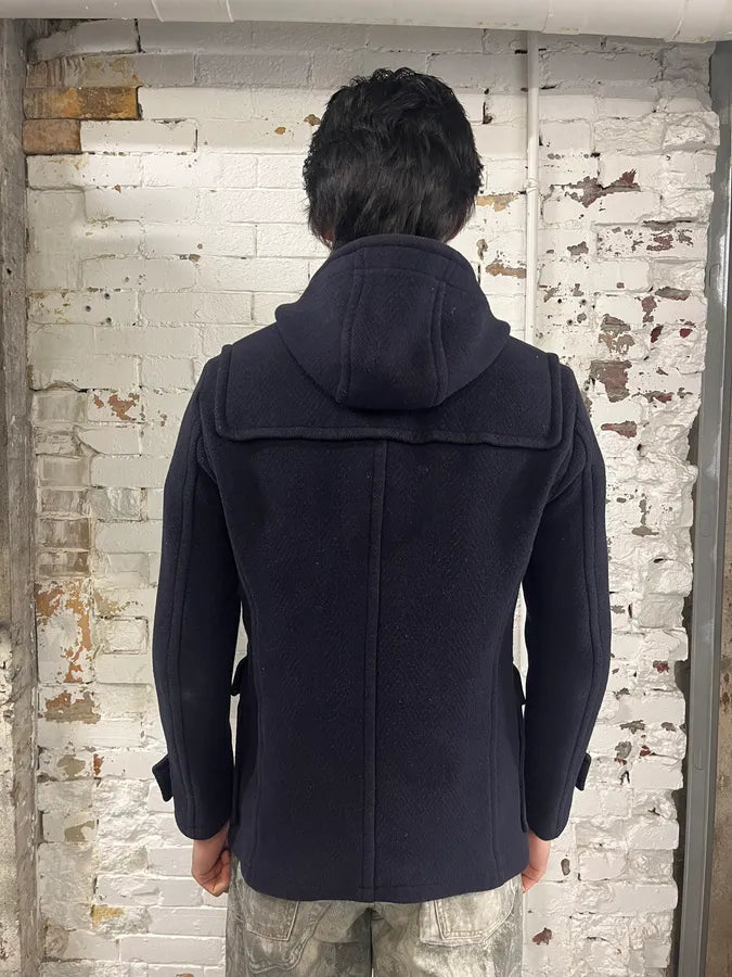 2000s Prada Navy Wool Horne Buckle Mongolian Hooded Jacket MeZQQrD 2