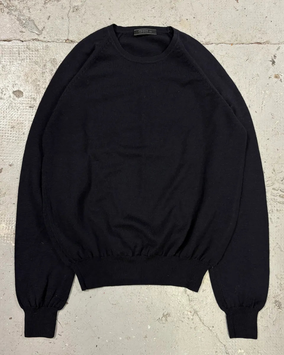 2000s Prada Navy Wool Minimalist Sweater (S) YuGeIOp 0