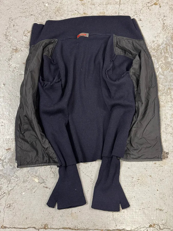2000s Prada Navy Wool Quilted Front Zip-up Jacket yTdUmWS 6