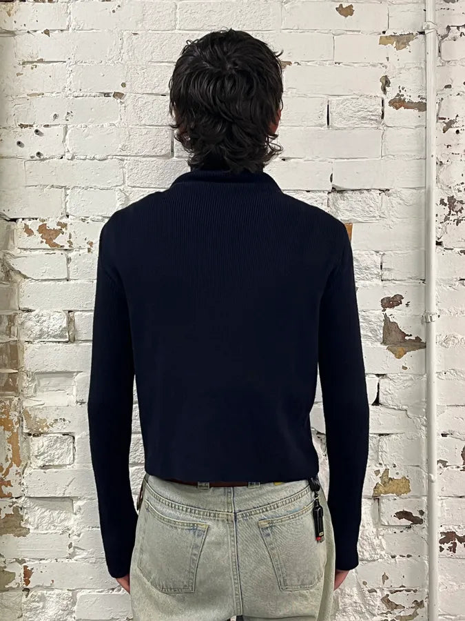 2000s Prada Navy Wool Quilted Front Zip-up Jacket yTdUmWS 2