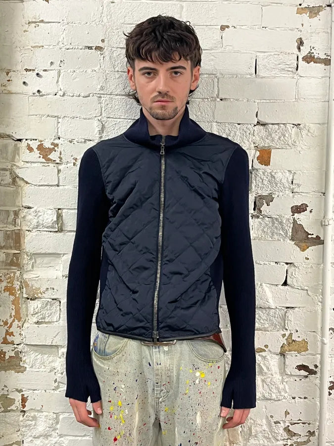 2000s Prada Navy Wool Quilted Front Zip-up Jacket yTdUmWS 1