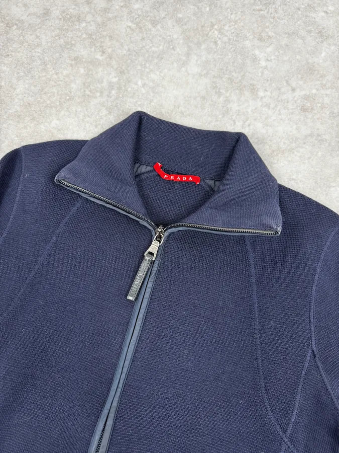 2000s Prada Navy Zip-up Wool Sweater wTYLlIh 4
