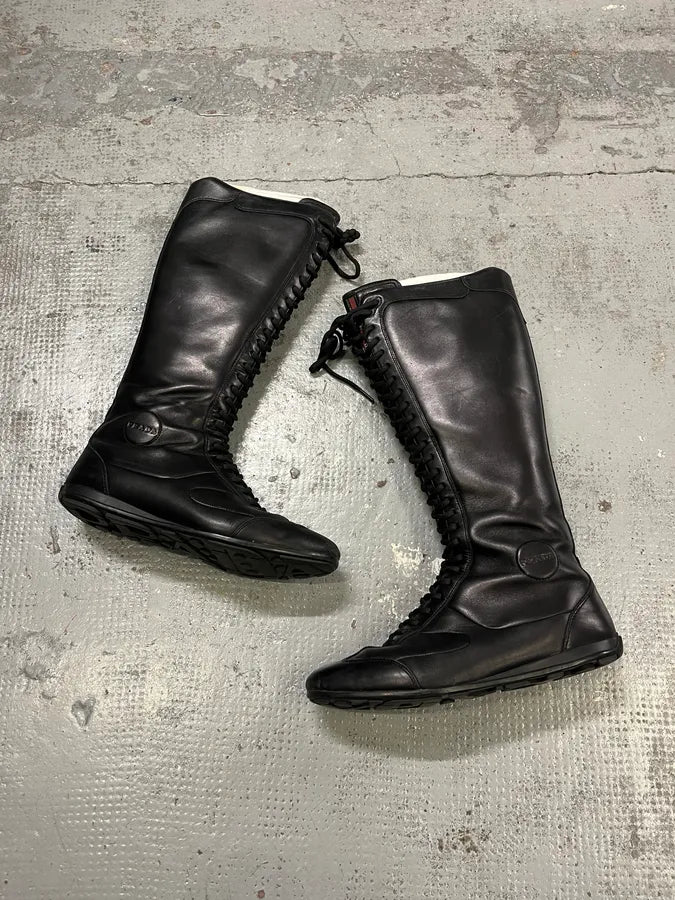 2000s Prada Ninja Lace-Up Black Leather High Boots jfYXMIv 1