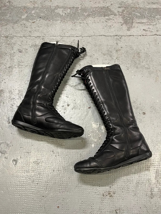 2000s Prada Ninja Lace-Up Black Leather High Boots jfYXMIv 2