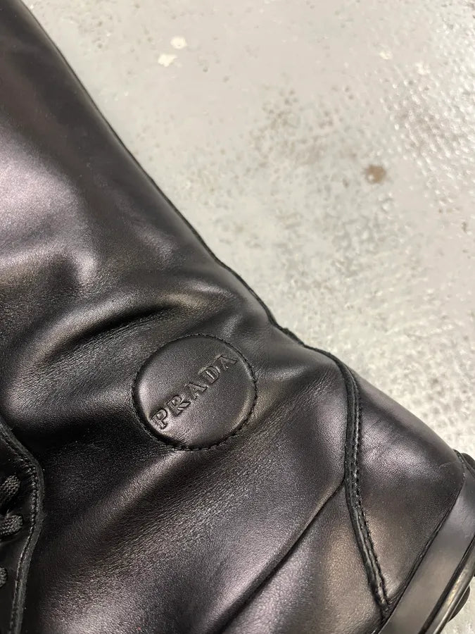 2000s Prada Ninja Lace-Up Black Leather High Boots jfYXMIv 3