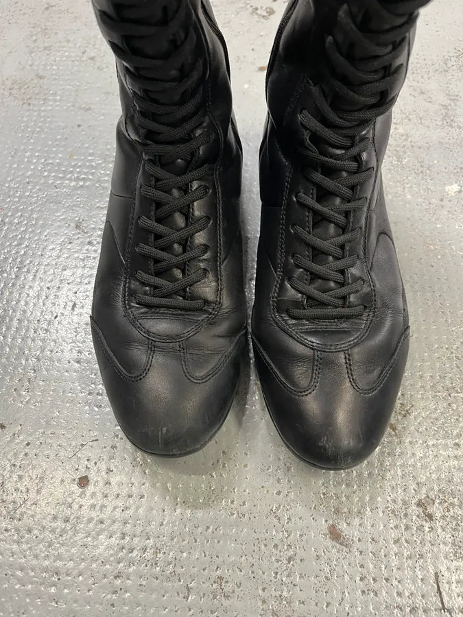 2000s Prada Ninja Lace-Up Black Leather High Boots jfYXMIv 4