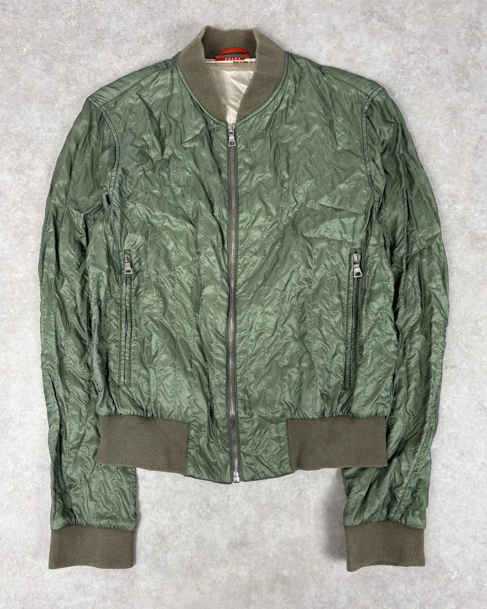 2000s Prada Nylon Green Light Bomber Jacket RUjdjrG 0