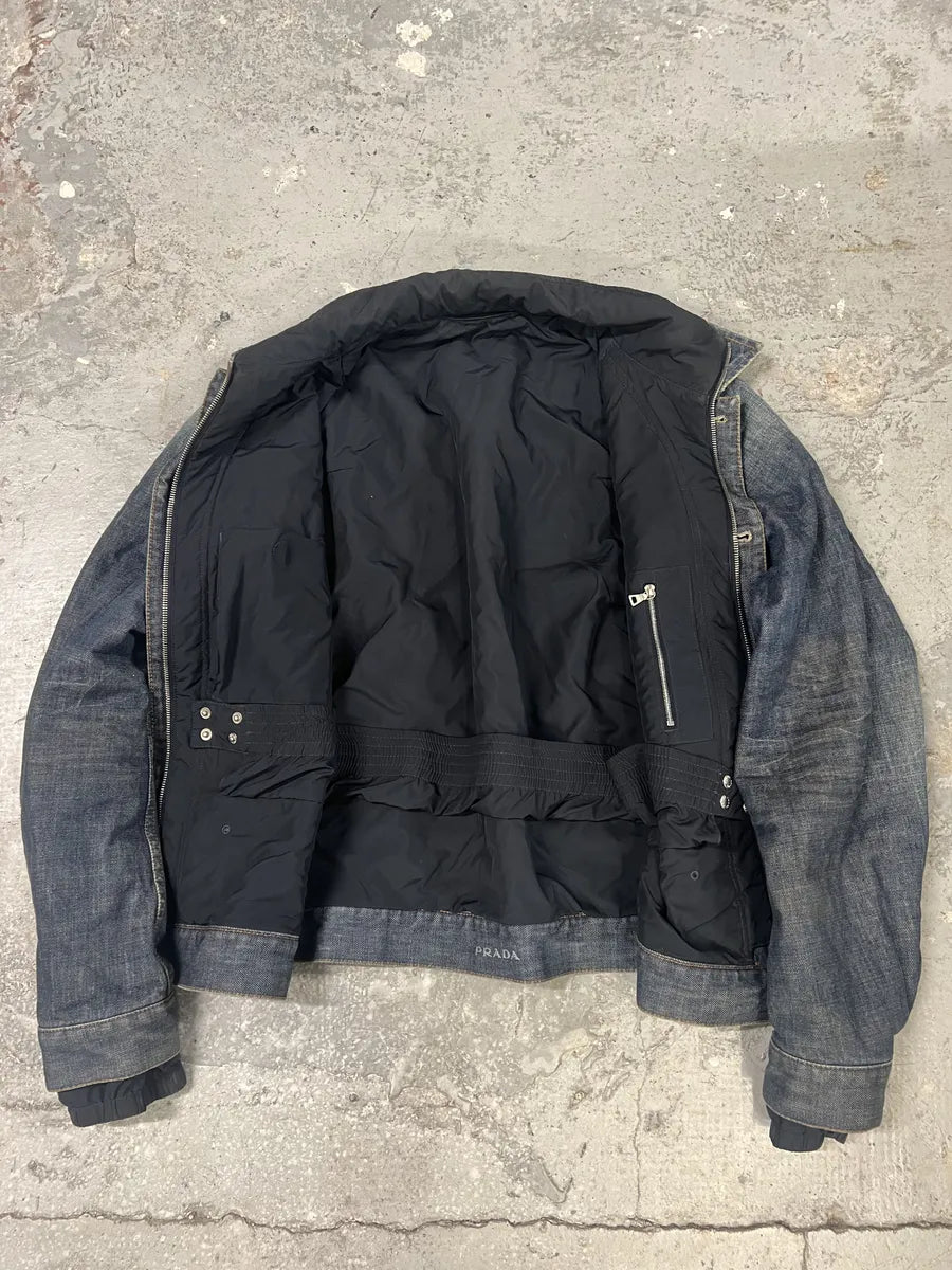 2000s Prada Nylon Lining Denim Jacket (L) 4