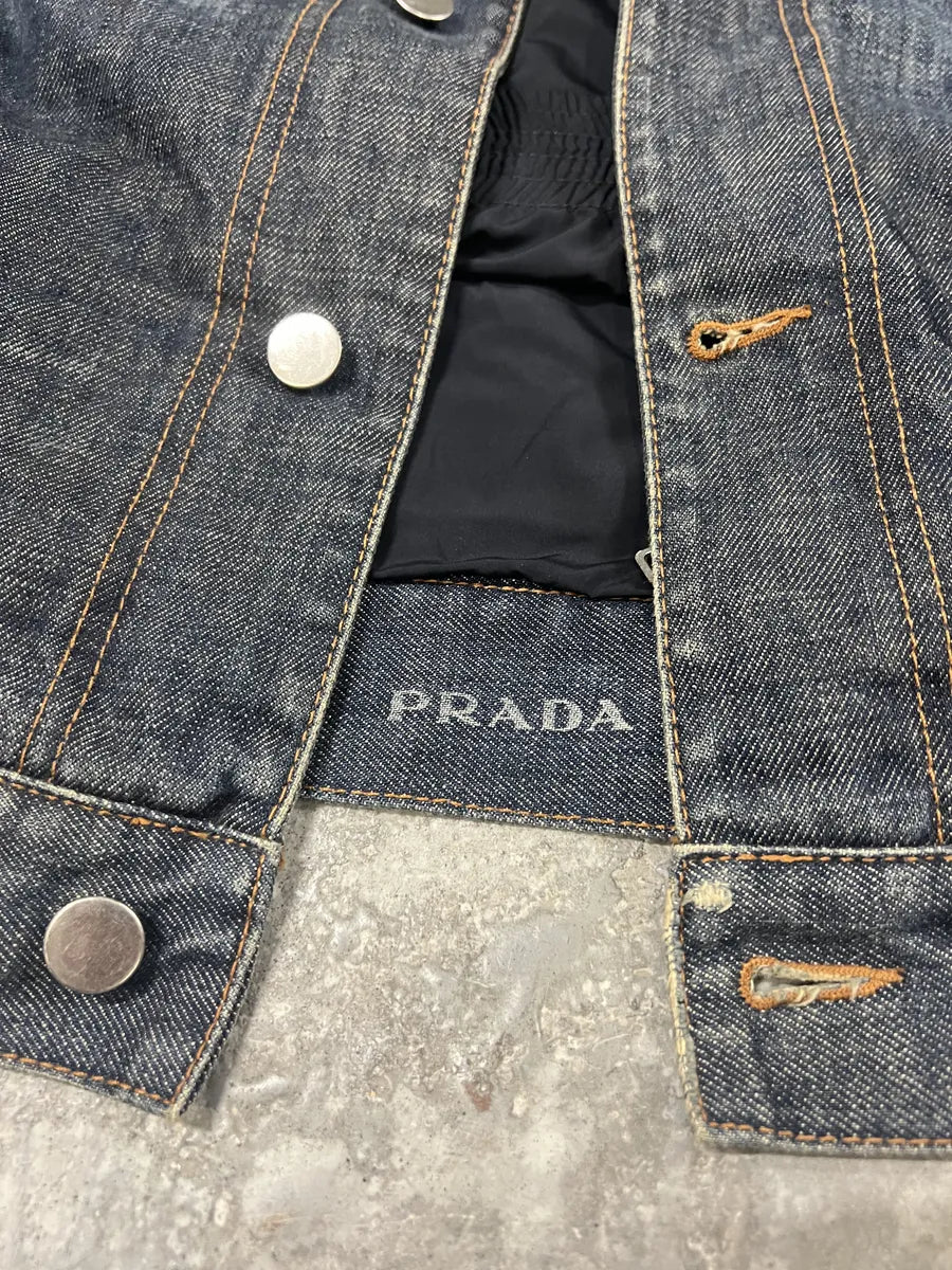 2000s Prada Nylon Lining Denim Jacket (L) 5