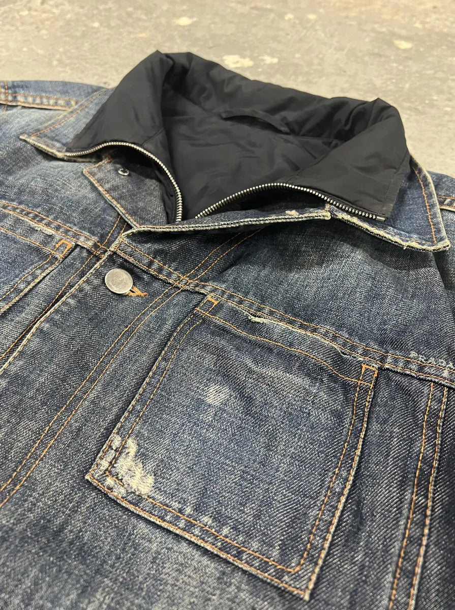 2000s Prada Nylon Lining Denim Jacket (L) 9