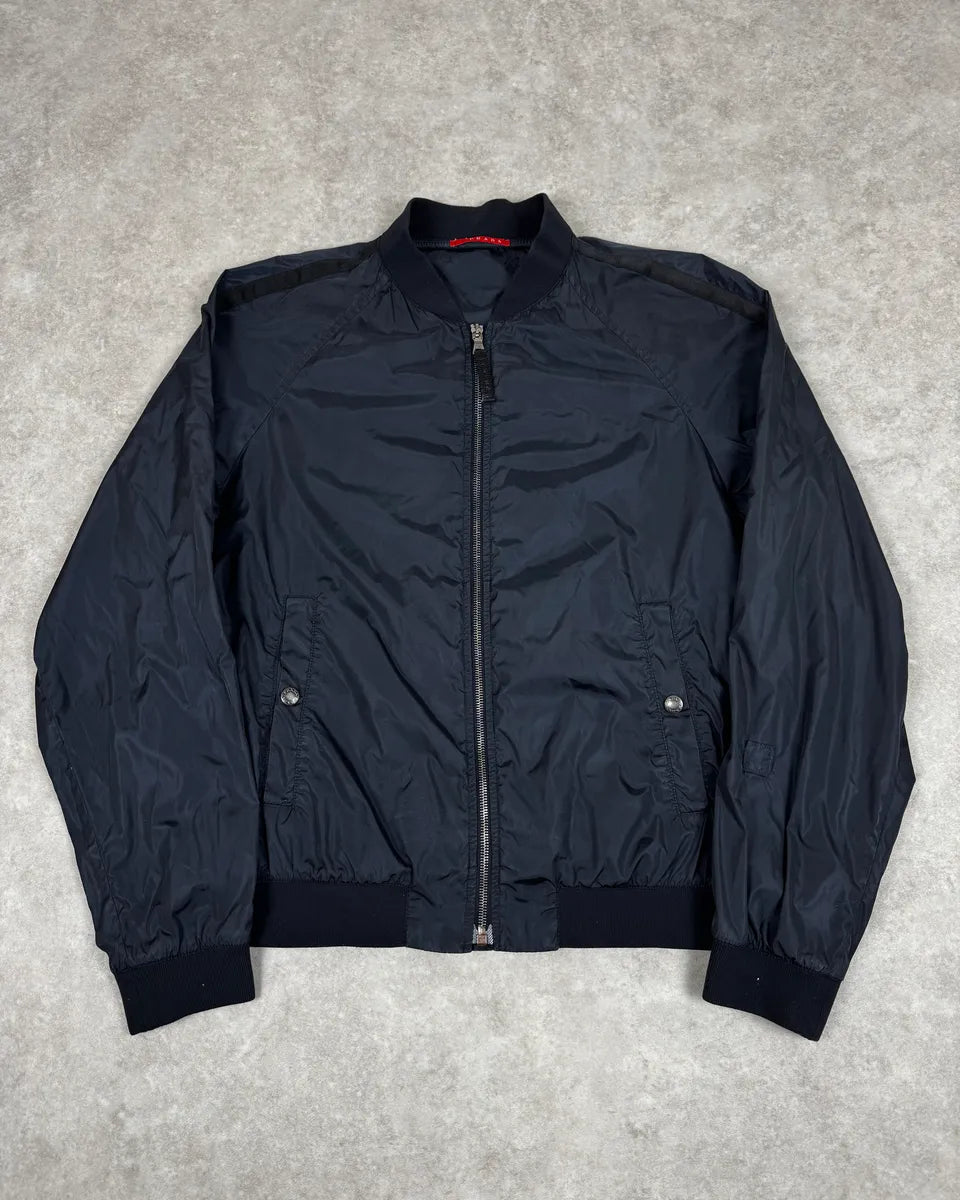 2000s Prada Nylon Navy Bomber Jacket qSDzAiN 0