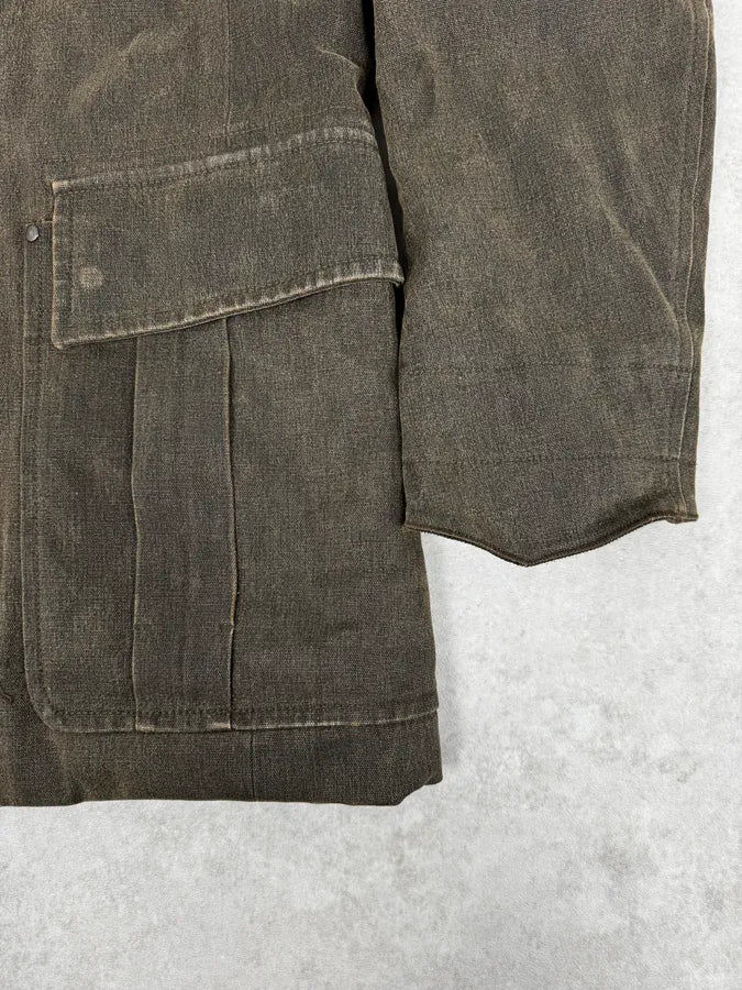 2000s Prada Olive Denim Cargo Long Jacket sojJyfL 7