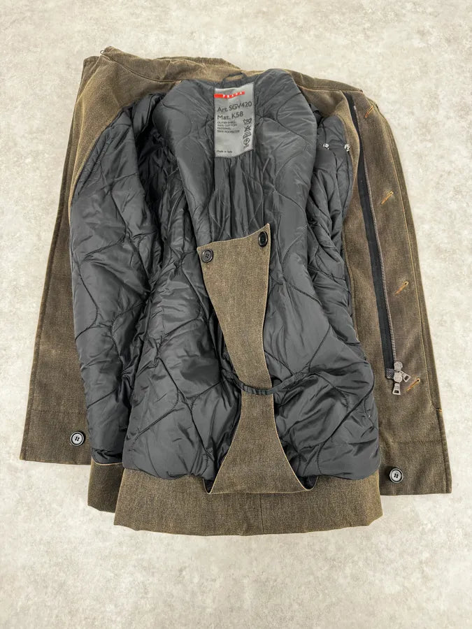 2000s Prada Olive Denim Cargo Long Jacket sojJyfL 6