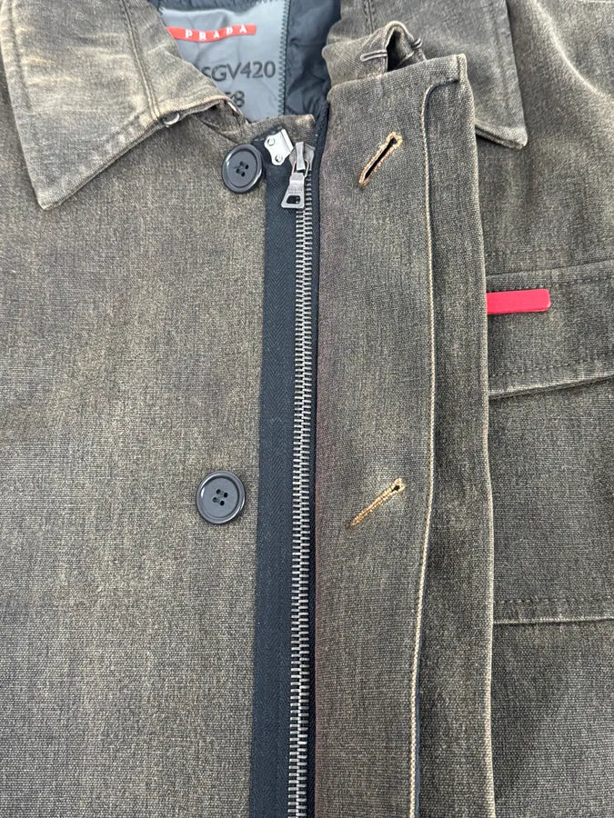 2000s Prada Olive Denim Cargo Long Jacket sojJyfL 9