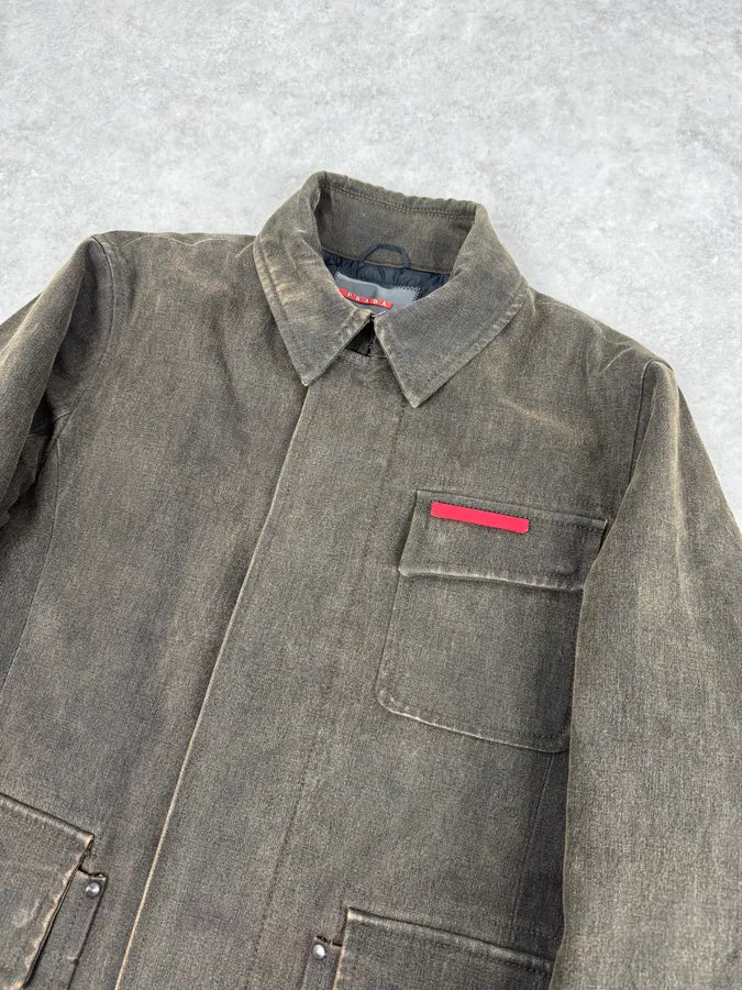2000s Prada Olive Denim Cargo Long Jacket sojJyfL 4