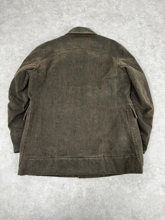 2000s Prada Olive Denim Cargo Long Jacket sojJyfL 3