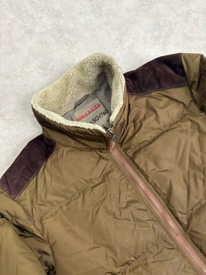 2000s Prada Khaki Nylon Puffer Bomber Jacket oEwJhzt 4