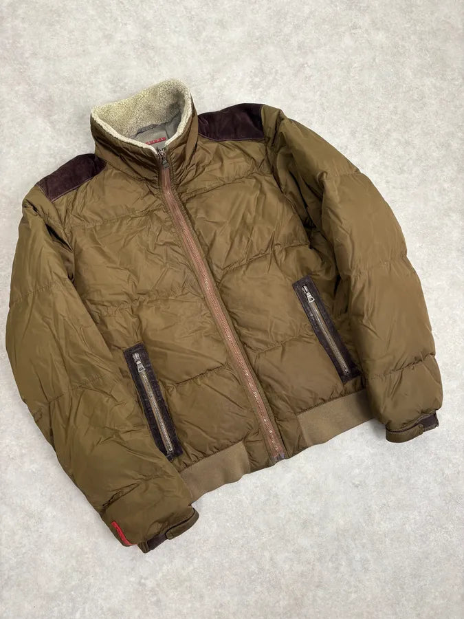 2000s Prada Khaki Nylon Puffer Bomber Jacket oEwJhzt 3