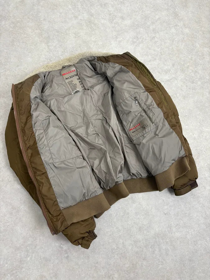 2000s Prada Khaki Nylon Puffer Bomber Jacket oEwJhzt 6