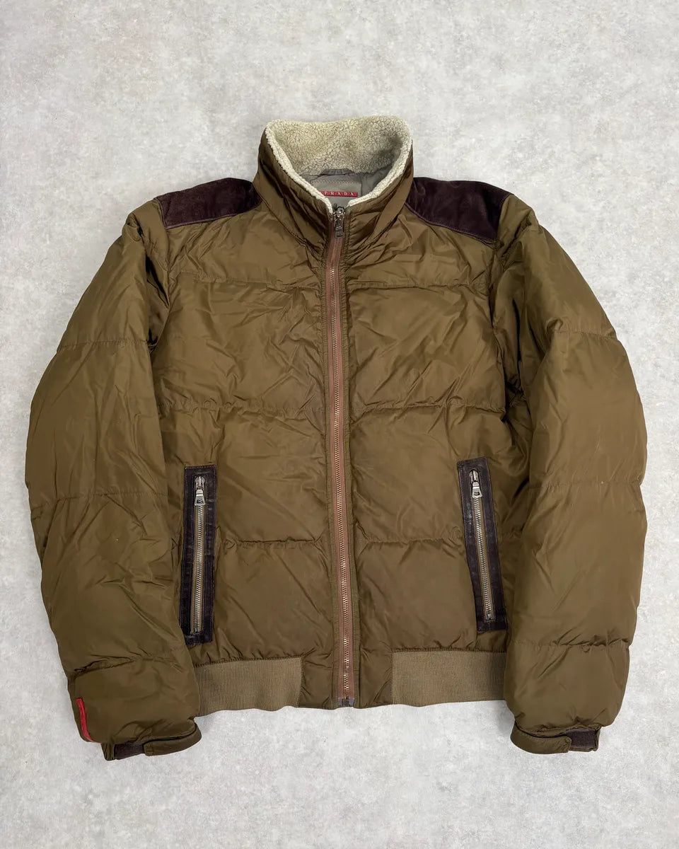 2000s Prada Khaki Nylon Puffer Bomber Jacket oEwJhzt 0