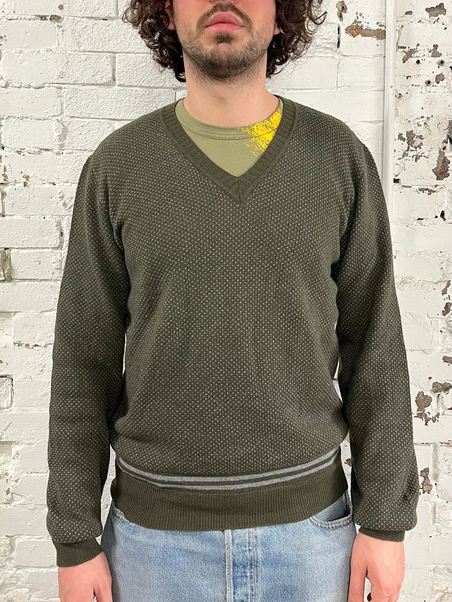 2000s Prada Olive Green V Neck Sweater INiyEml 1
