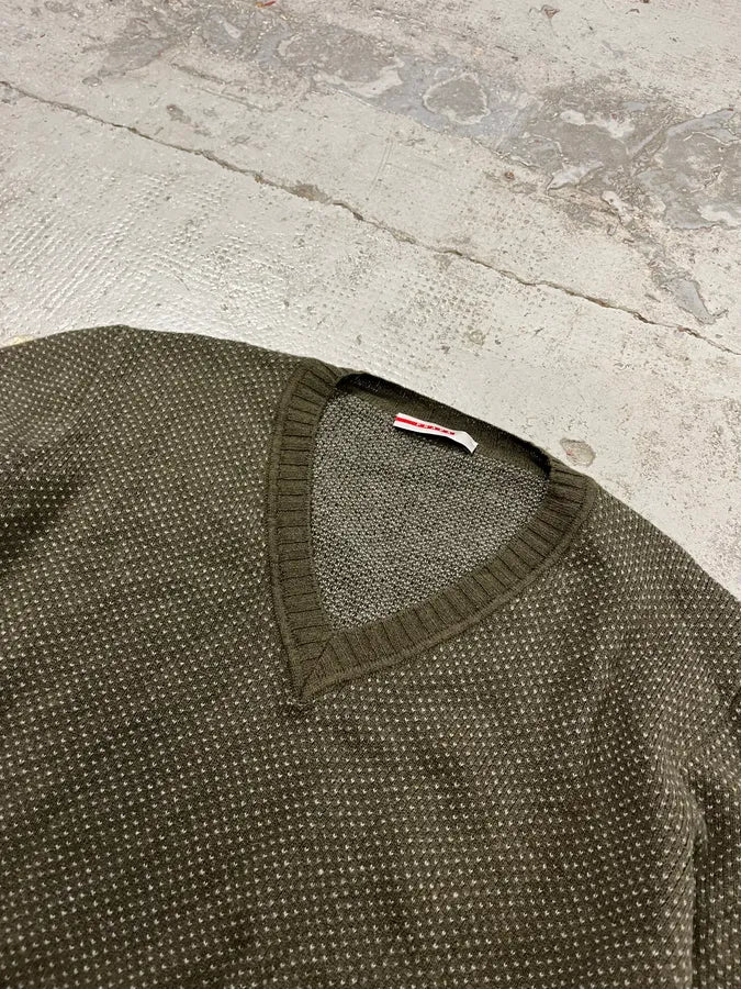 2000s Prada Olive Green V Neck Sweater INiyEml 4