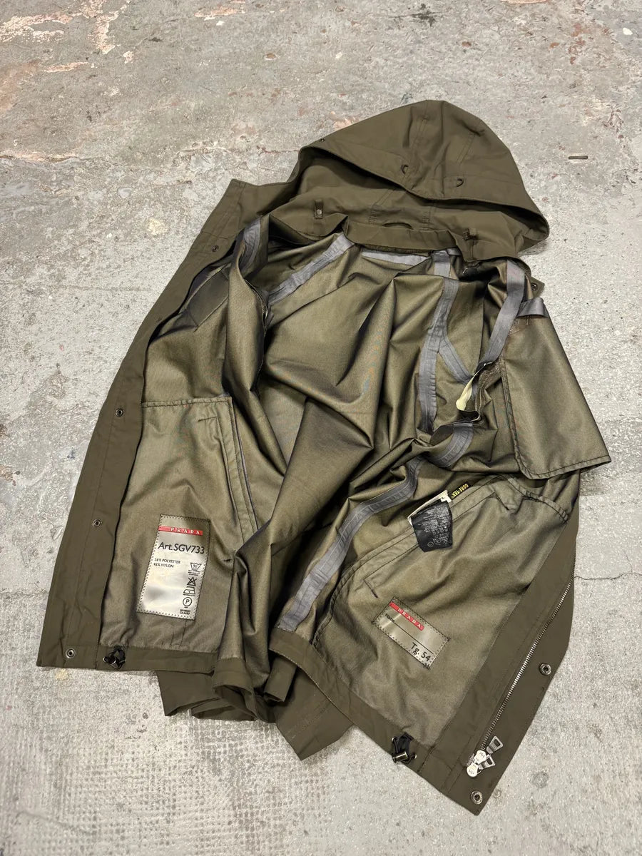 2000s Prada Olive Linea Rossa Light Hooded Jacket OqPDSSy 4