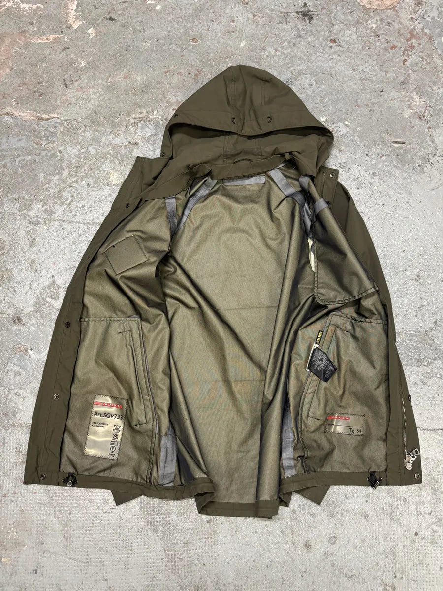 2000s Prada Olive Linea Rossa Light Hooded Jacket OqPDSSy 6