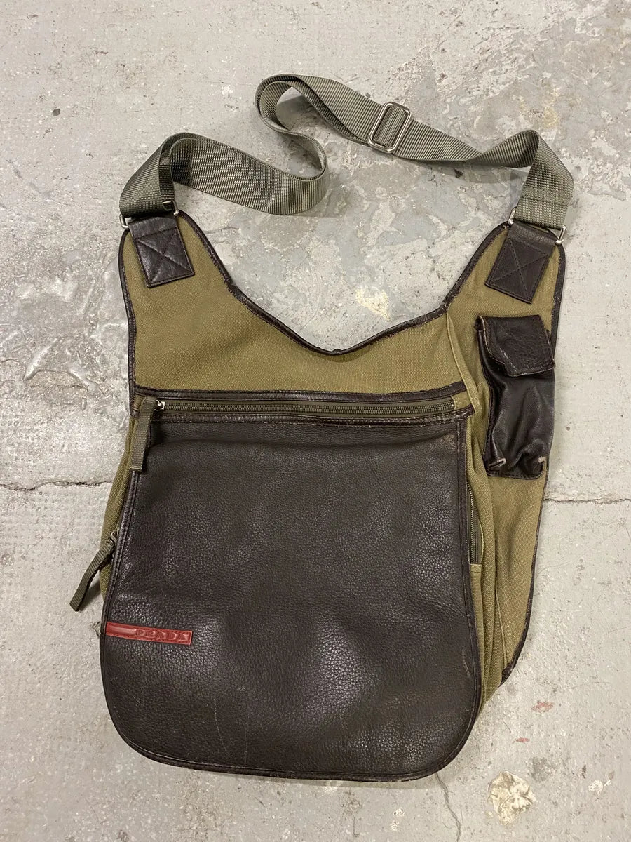 2000s Prada Olive Military Hybrid Leather Shoulder Bag  ReCbFbL 0
