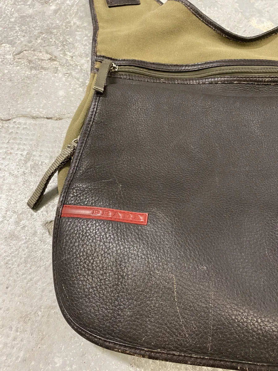 2000s Prada Olive Military Hybrid Leather Shoulder Bag  ReCbFbL 6