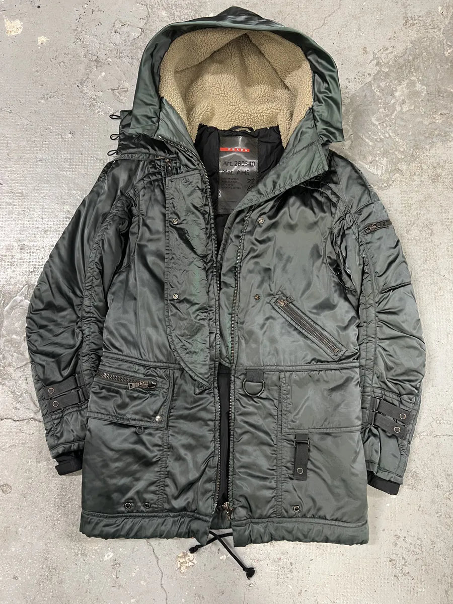 2000s Prada Olive Military Utility Ski Long Jacket (XS) 1