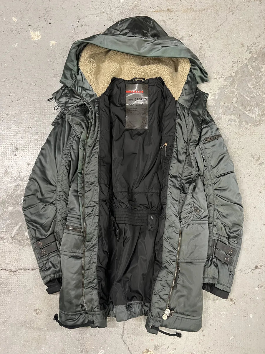 2000s Prada Olive Military Utility Ski Long Jacket (XS) 2