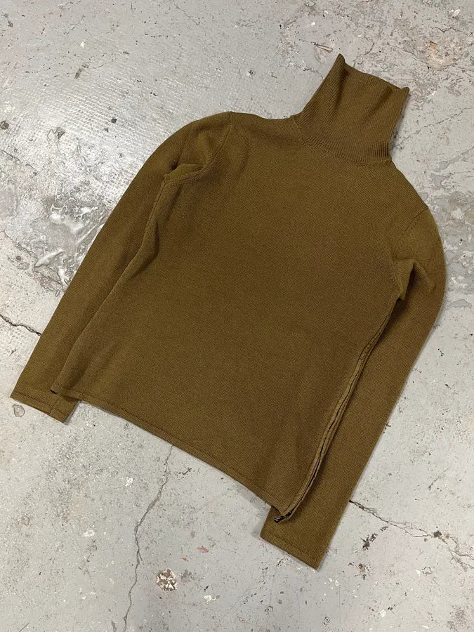 2000s Prada Olive Side Zips Turtleneck (S/M) 1