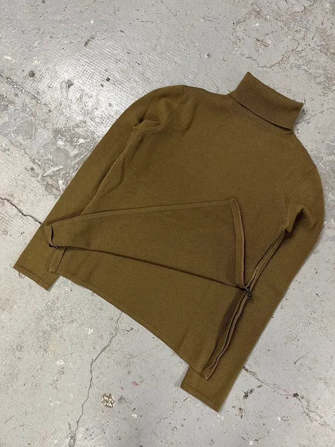 2000s Prada Olive Side Zips Turtleneck (S/M) 2